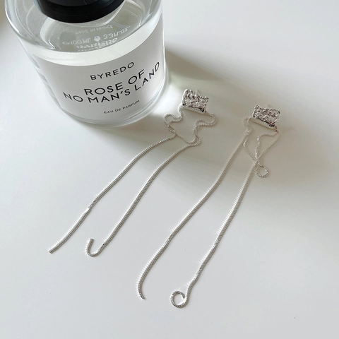 Boucles D'oreilles Longues À Pampilles En Argent Sterling 925 Texture Martelée Irrégulière Chaîne De Boîte Chic