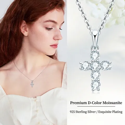 Classic Moissanite Cross Pendant Necklace 925 Sterling Silver Chain D Color VVS1 Radiant Cut Fashion Jewelry For Women
