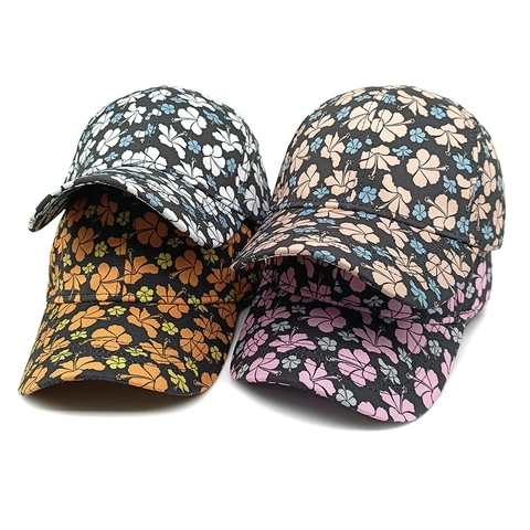 Women Hibiscus Floral Print Baseball Cap Polyester Adjustable Sun Protection Tropical Pattern Outdoor Summer Hat