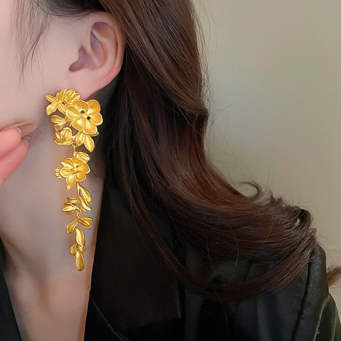 Lange Kwastjes Oorbellen Met Bloem En Blad Motief Met 925 Sterling Zilveren Oorsteker Koper Elegante Sieraden Voor Dames