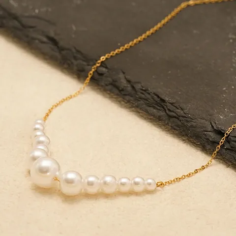 Elegant Faux Artificial Pearl Necklace For Women 18K Gold Plated Stainless Steel Gradient Bead Clavicle Chain Minimalist Jewelry Gift