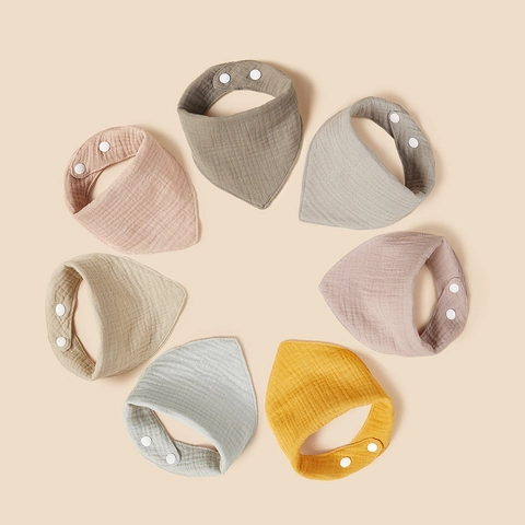 Baby Bandana Bibs Muslin Cotton Soft Absorbent Drool Saliva Towels For Infants Toddlers Adjustable Snap Buttons Solid Color