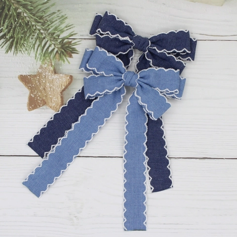 Denim Strik Haarclip Golvende Rand Lint Krokodillenklem Haarnaald Lange Streamer Zoete Koreaanse Stijl Accessoires Dames Meisjes