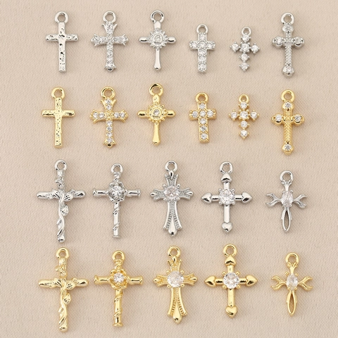 Colgante Cruz Charm Cobre Chapado En Oro 18K Barroco Retro Circón Diamantes De Imitación Joyería DIY Para Mujeres Hombres