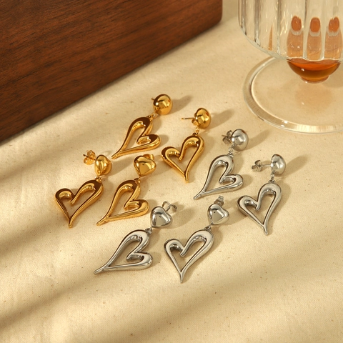 Pendientes De Gota Corazón Irregular Exagerado Acero Inoxidable Chapado En Oro 18K Corazón Hueco Joyas Moda Mujer