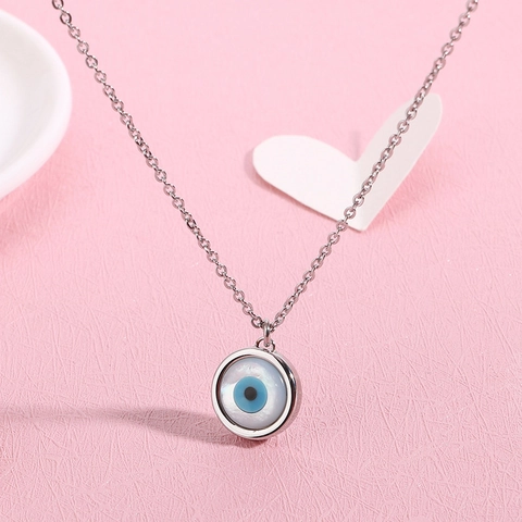 Evil Eye Round Pendant Necklace Stainless Steel Minimalist Clavicle Chain Jewelry For Women Fashion Accessory