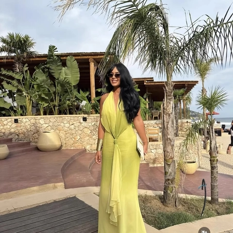 Chiffon Gradiënt Halter Maxi Jurk Voor Dames Zomer Rugloos V-Hals Knoop Detail Elegant Vakantie Feest Lange Jurk
