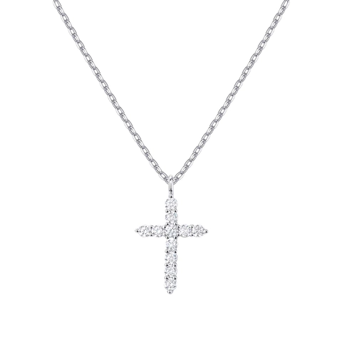 925 Sterling Silver Cross Necklace With 5A Cubic Zirconia 14K Gold Plated Religious Fashion Jewelry Gift For Women