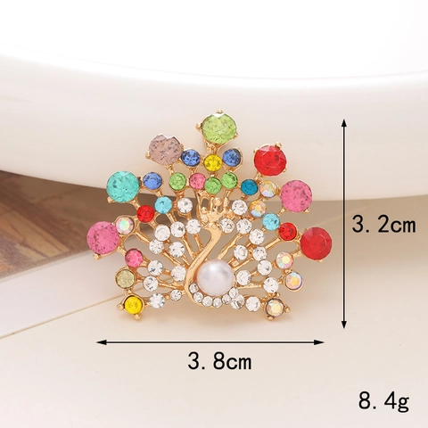 Spilla In Lega Forma Pavone Con Strass Colorati Pietra Occhio Gatto Perla Artificial Finta Accessorio Gioielli Fai Da Te