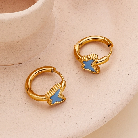Orecchini a Cerchio Farfalla in Acciaio Inossidabile per Donna Placcato Oro Smalto Pendente Animale Gioielli Vintage Moda