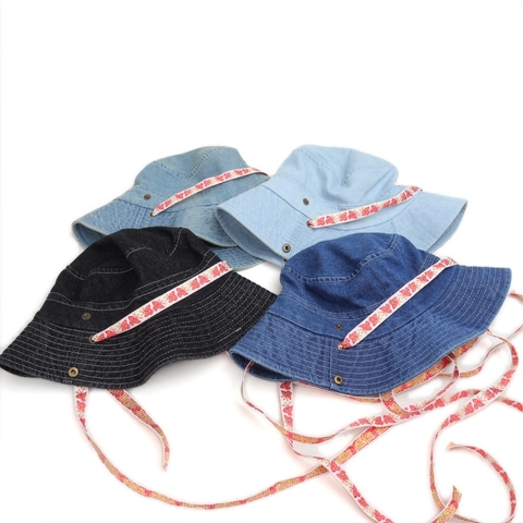 Modisch Damen Gewaschener Denim Anglerhut Breite Krempe Sonnenschutz Outdoor Wandern Sonnenhut Mit Schmetterlingsdruck Schleifenband
