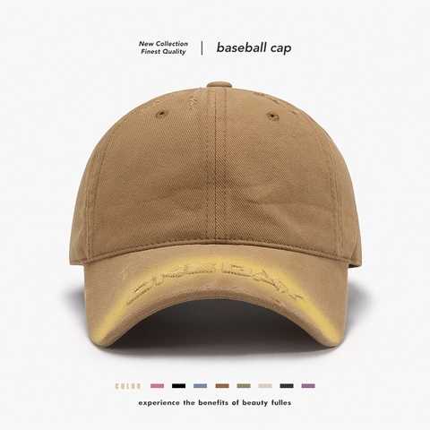 Washed Cotton Baseball Cap Vintage Distressed Peaked Hat Adjustable Breathable Outdoor Sunshade Letter Embroidery Unisex