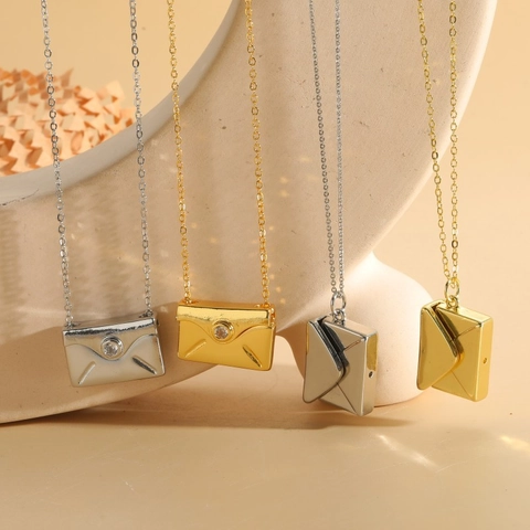 Kreative Kupfer Briefumschlag Anhänger Halskette Mit Zirkonia Geheime Botschaft Love You Graviertes Medaillon Für Damen Modeschmuck Geschenk