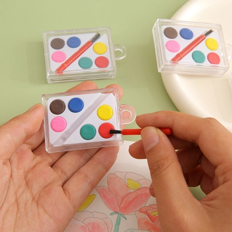 Mini Festes Aquarellfarben Kit Tragbares Malzubehör Mit Pinsel Transparente Kunststoffbox Für Kinder DIY Kunst Hobby