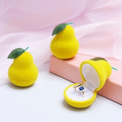 Flocked Plastic Pear Shaped Jewelry Box Cute Fruit Ring Earring Storage Case Portable Small Trinket Box Gift