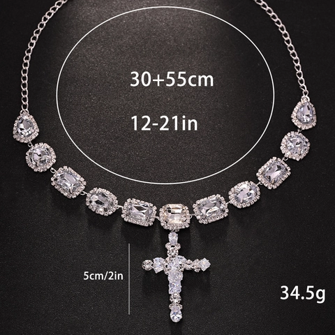 Luxury Alloy Rhinestone Cross Pendant Necklace For Women Oversized Chunky Chain Hip Hop Style Fashion Jewelry Gift