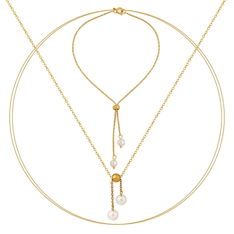 Artificial Pearl Jewelry Stainless Steel 18K Gold Plated Y Shaped Necklace And Adjustable Bracelet For Women Elegant Minimalist