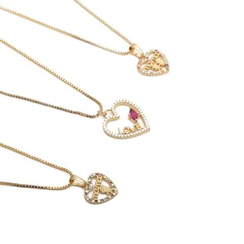 Hart Hanger Ketting Koper Micro Ingelegde Zirkoon MAMA LOVE Letter Moeder Kind Silhouet Sieraden Cadeau Voor Vrouwen