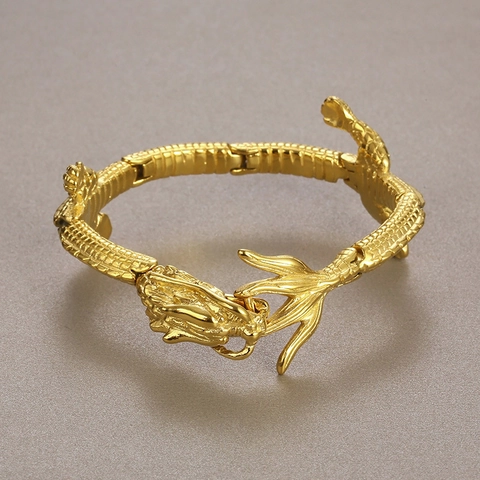 Dragon Bangle Bracelet Titanium Steel Gold Plated Domineering Punk Ethnic Style Men Jewelry Accessory