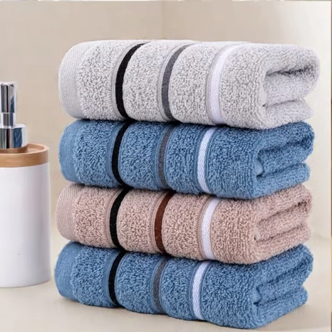Toallas De Cara Absorbentes Espesadas Mezcla Poliéster Algodón Suave Rayado Para Baño Hogar