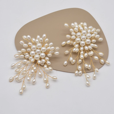 Artificial Pearl Flower Cluster Tassel Drop Earrings With Silver Earring Post Alloy Handmade Woven Exaggerated Jewelry For Women Bride
