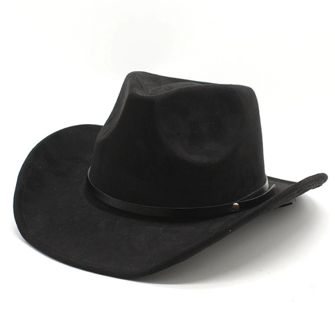 Western Cowboy Hat Wide Brim Faux Suede Retro Ethnic Style Dented Crown With Leather Band Rivet For Men Women