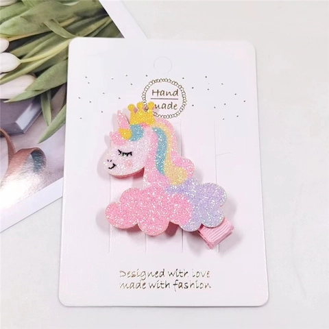 Cute Cartoon Unicorn Rainbow Butterfly Glitter Sequins Girls Hair Clips Handmade Duckbill Barrettes Hairpins For Kids