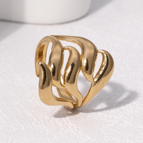 Anillo De Acero Inoxidable Ondulado Irregular Calado Bañado En Oro 18K Anillo Abierto Minimalista Mujer Joyería Retro