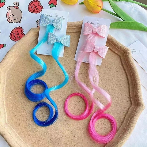 Fermaglio Capelli Parrucca Sfumata Per Bambini Fiocco Paillettes Estensione Sintetica Lunga Riccia Posticcio Festa Ragazze