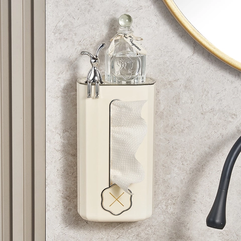 Scatola Porta Fazzoletti Da Parete Senza Foro Distributore Di Asciugamani In Plastica Impermeabile Organizzatore Bagno Decoro Coniglio Stile Crema
