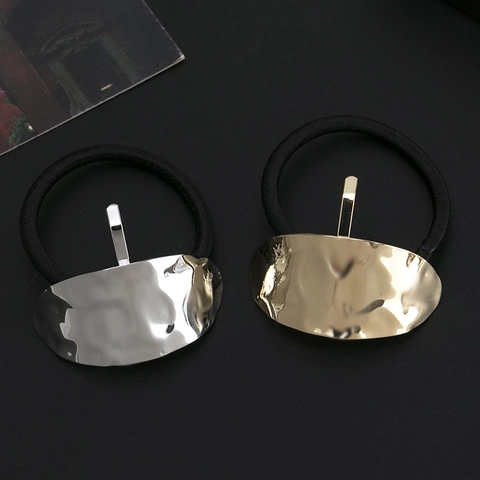 Vintage Legering Gehamerd Metaal Haarelastiekjes Minimalistische Geometrische Elastische Scrunchies Voor Dames Goud Zilver Ponytail Holders Sieraden