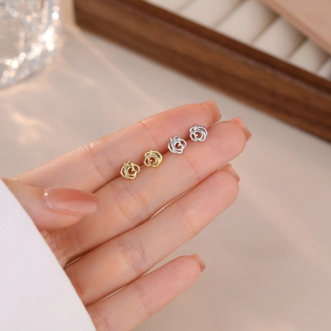 French Minimalist Luxury Hollow Rose Stud Earrings S999 Fine Silver Floral Fashion Jewelry For Women Students Gift