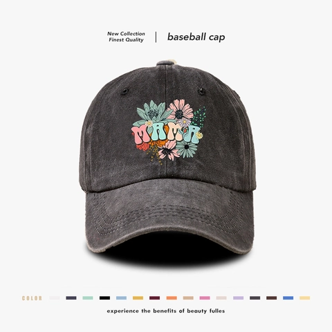 Cappello Da Baseball In Cotone Lavato Vintage Con Stampa Lettere MAMA Floreali Calotta Morbida Protezione Solare Regolabile Per Donna Uomo