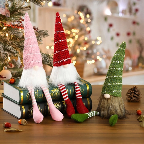 Kerstkabouter Pluche Gezichtsloze Pop Gebreide Muts Lange Gestreepte Benen Rudolph Ornament Vakantie Decoratie