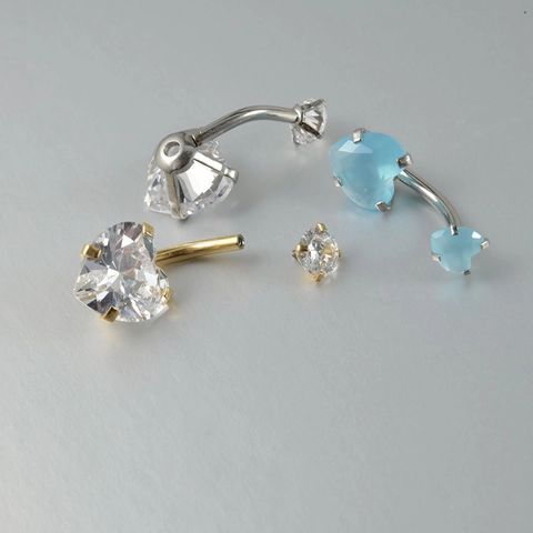 Heart Zircon Navel Ring Stainless Steel Internally Threaded Curved Bar Fashion Body Piercing Jewelry For Women