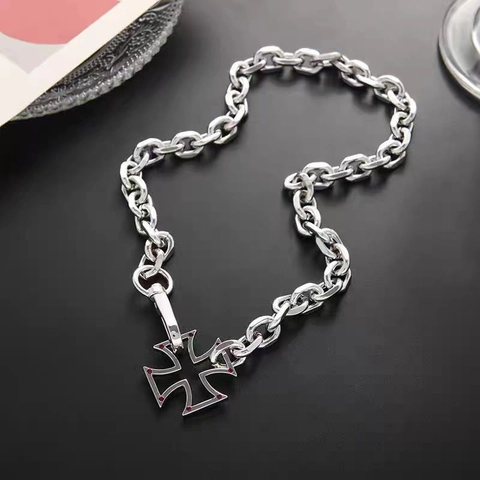 Holle Kruis Hanger Ketting Zilverkleurige Legering Dikke Cubaanse Ketting Hip Hop Gotische Punk Sieraden Voor Heren Dames