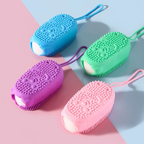 Brosse De Bain En Silicone Avec Éponge Douce Épurateur De Corps Double Face Outil De Douche De Massage Exfoliant