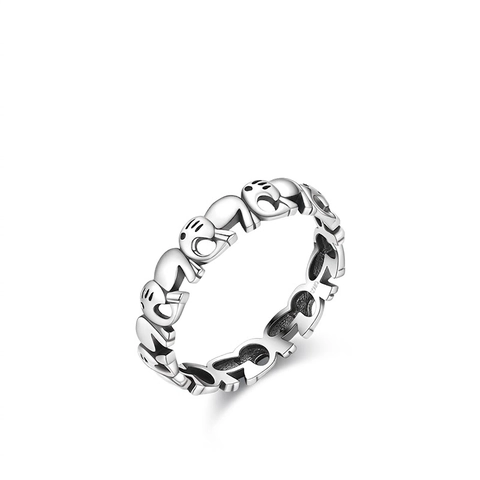 925 Sterlingsilber Elefantenmuster Ring Vintage Hohl Tier Design Bandring Für Damen Retro Feiner Schmuck Geschenk