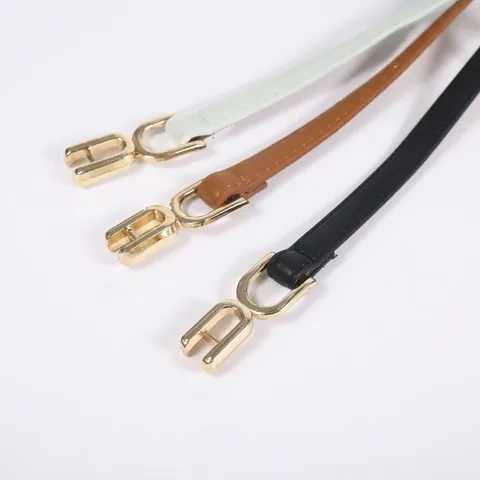Women Skinny PU Leather Belt Elegant Interlocking Alloy Buckle Adjustable Waistband For Dresses Sweaters Fashion