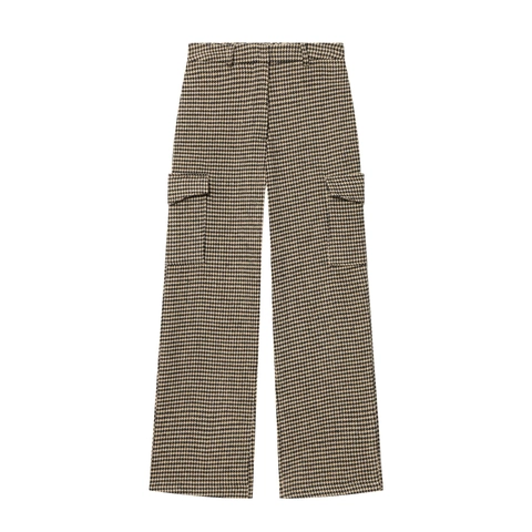 Pantalones Cargo Con Pata De Gallo Para Mujer Cintura Alta Pierna Recta Poliéster Con Bolsillos Casual Moda Vintage