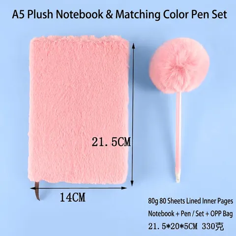 Journal Carnet En Fausse Fourrure Peluche Et Stylo Pompon Assorti Couverture Douce Et Moelleuse Pages Lignées Pour Filles