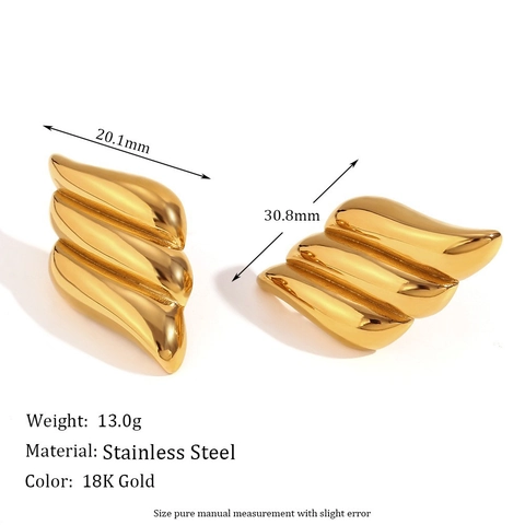 Pendientes de Botón de Acero Inoxidable con Forma de Ala Geométrica para Mujer Bañados en Oro 18K Joyería de Moda Minimalista