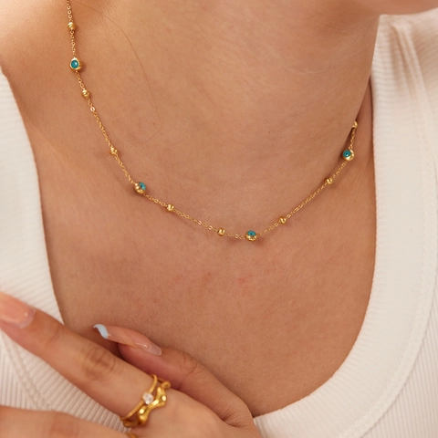 18K Vergoldete Edelstahl Halskette Mit Blauem Bösen Blick Perlenkette Für Damen INS Stil Bohemian Schmuck