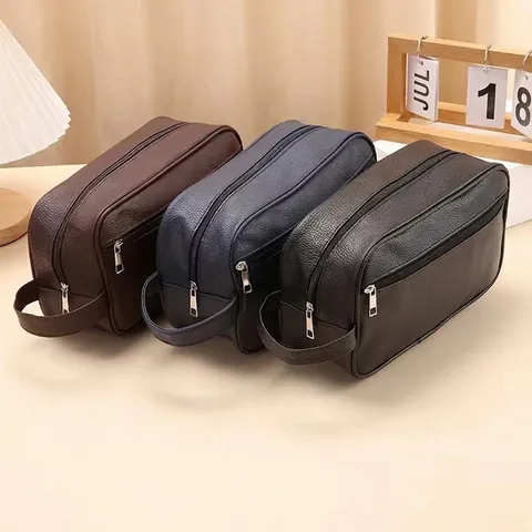 Beauty Case In Pelle PU Impermeabile Grande Capacità Organizzatore Da Viaggio Borsa Da Lavaggio Con Maniglia Per Uomini Donne Motivo Litchi Porta Trucchi Portatile