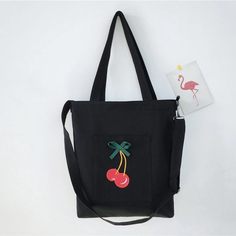 Sac Cabas En Toile Femmes Bandoulière Sac À Main Kawaii Broderie De Fruits Sac De Shopping Décontracté Pour Filles Étudiantes