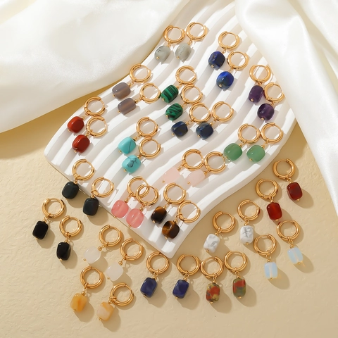 Natuursteen Hoop Oorbellen Roestvrij Staal Geometrische Vierkante Hanger Vergulde Vintage Sieraden Voor Vrouwen