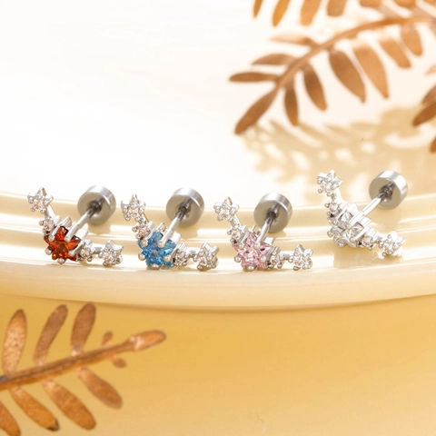 Star Zircon Ear Cartilage Stud Earrings Titanium Steel Curved Arch Screw Back Piercing Sweet Style Jewelry For Women
