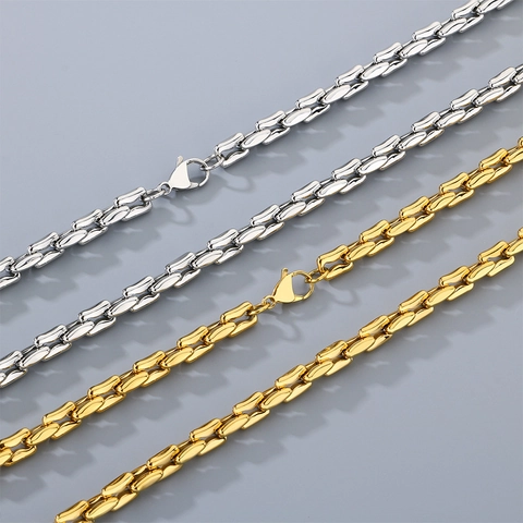 Stainless Steel Necklace And Bracelet Hip Hop Square Hollow Link Chain Jewelry For Men Women Gold Silver Color