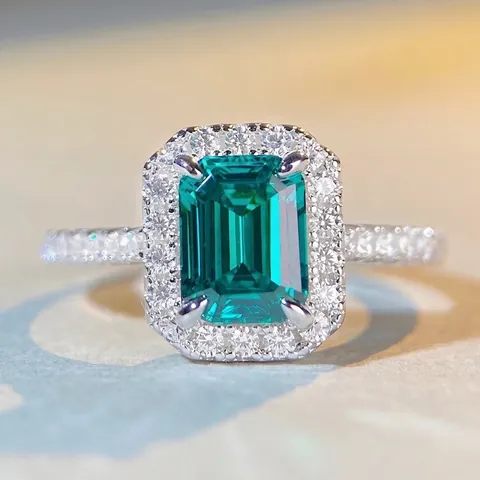 S925 Sterling Silver Emerald Cut Square Zirconia Halo Ring For Women Elegant Green Pink White Zirconia Fashion Finger Ring