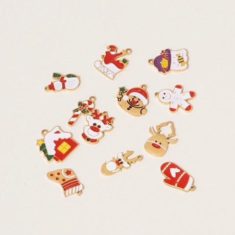 Dijes De Navidad Acero Inoxidable Esmalte Goteo Aceite Dibujos Animados Papá Noel Reno Muñeco De Nieve Joyería Bricolage